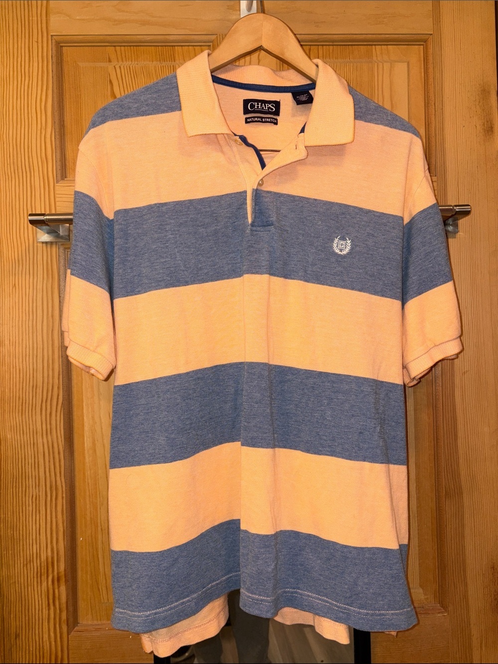 Short Sleeve Striped Blue/Peach Men’s Cotton Polo Shirt Sz XL